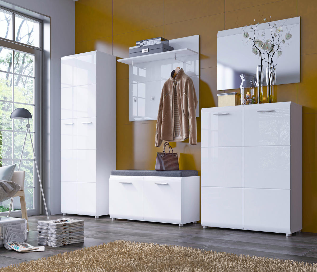 SCHUHSCHRANK Weiß Hochglanz, Weiß  - Chromfarben/Weiß Hochglanz, MODERN, Holzwerkstoff/Kunststoff (89,9/120/36cm) - Boxxx