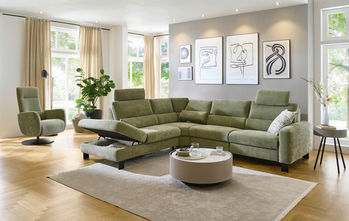 ECKSOFA Olivgrün Chenille  - Schwarz/Olivgrün, Design, Textil/Metall (248/285cm) - Beldomo Comfort