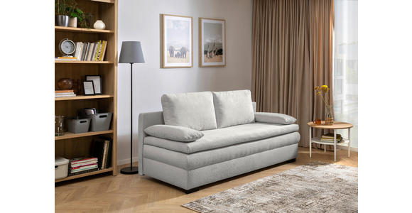 SCHLAFSOFA Struktur Hellgrau Rückenkissen, Armlehnenkissen, Bettkasten, Schlaffunktion, Rücken echt  - Hellgrau/Schwarz, KONVENTIONELL, Kunststoff/Textil (195/93/83cm) - Carryhome