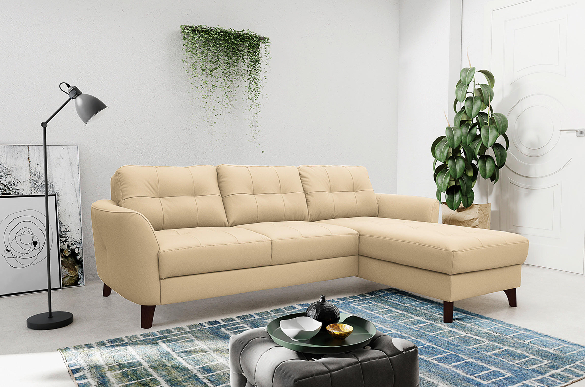 ECKSOFA in Lederlook Echtleder Beige  - Beige/Buchefarben, Design, Leder/Holz (238/168cm) - Livetastic