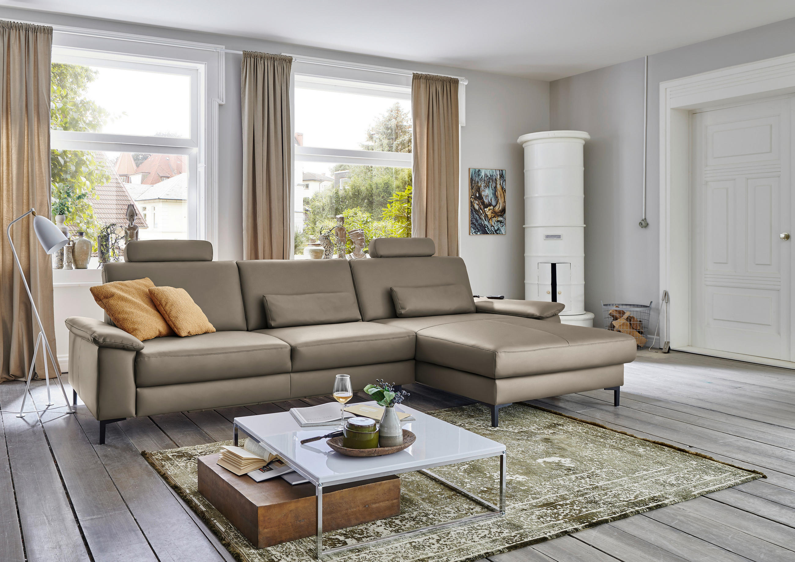 ECKSOFA in Echtleder Graubraun  334/176 cm  - Graubraun/Schwarz, Design, Leder/Metall (334/176cm) - Dieter Knoll
