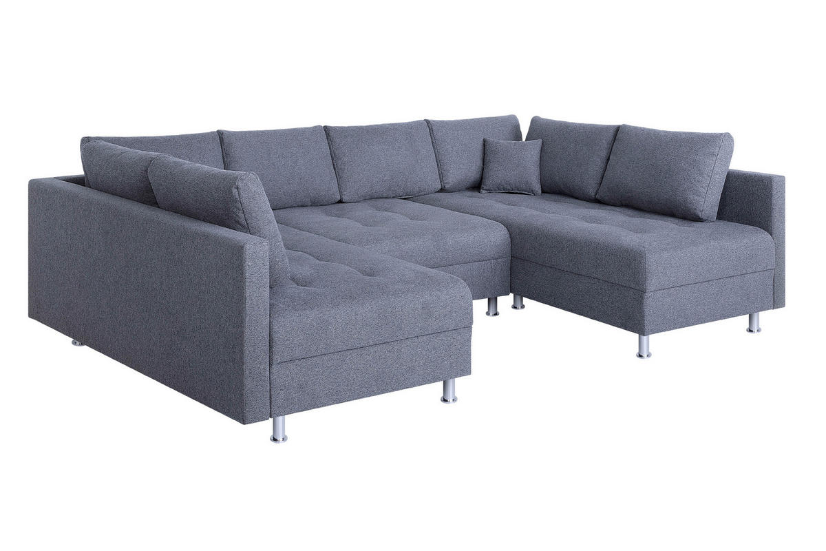 WOHNLANDSCHAFT Grau Webstoff  - Chromfarben/Schwarz, Design, Textil (192/308/192cm) - P & B