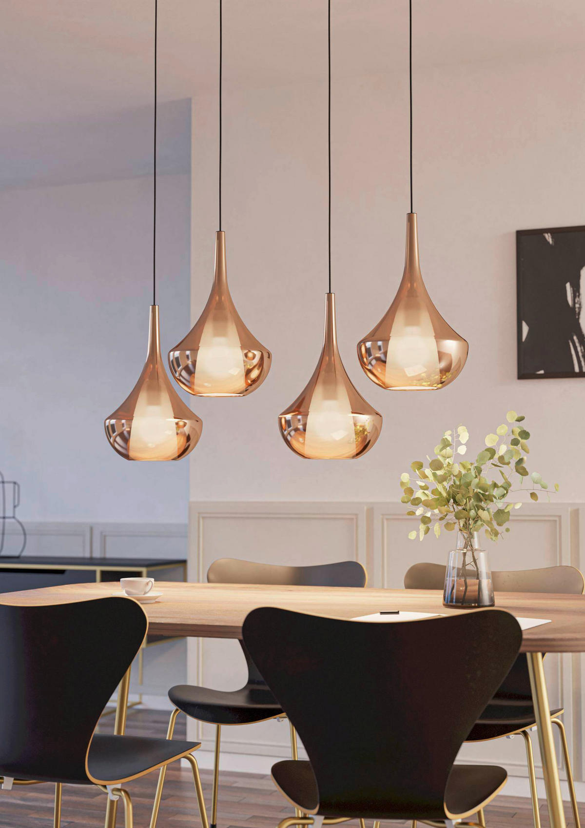 HÄNGELEUCHTE 95,5/32/150 cm  - Schwarz/Kupferfarben, Design, Glas/Metall (95,5/32/150cm)