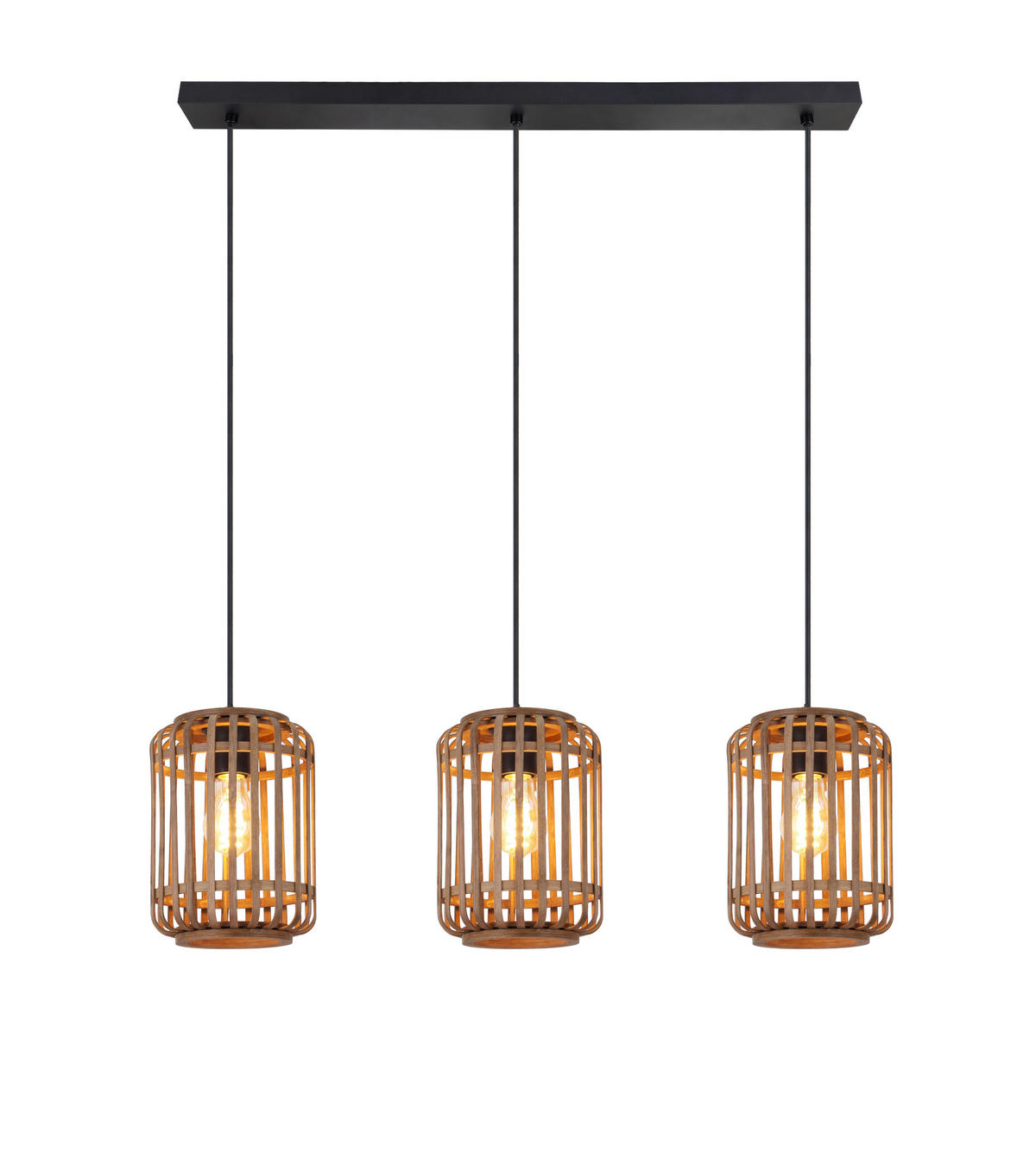 HÄNGELEUCHTE Vinkovci 77/17/120 cm  - Schwarz/Naturfarben, Design, Naturmaterialien/Metall (77/17/120cm) - Marama