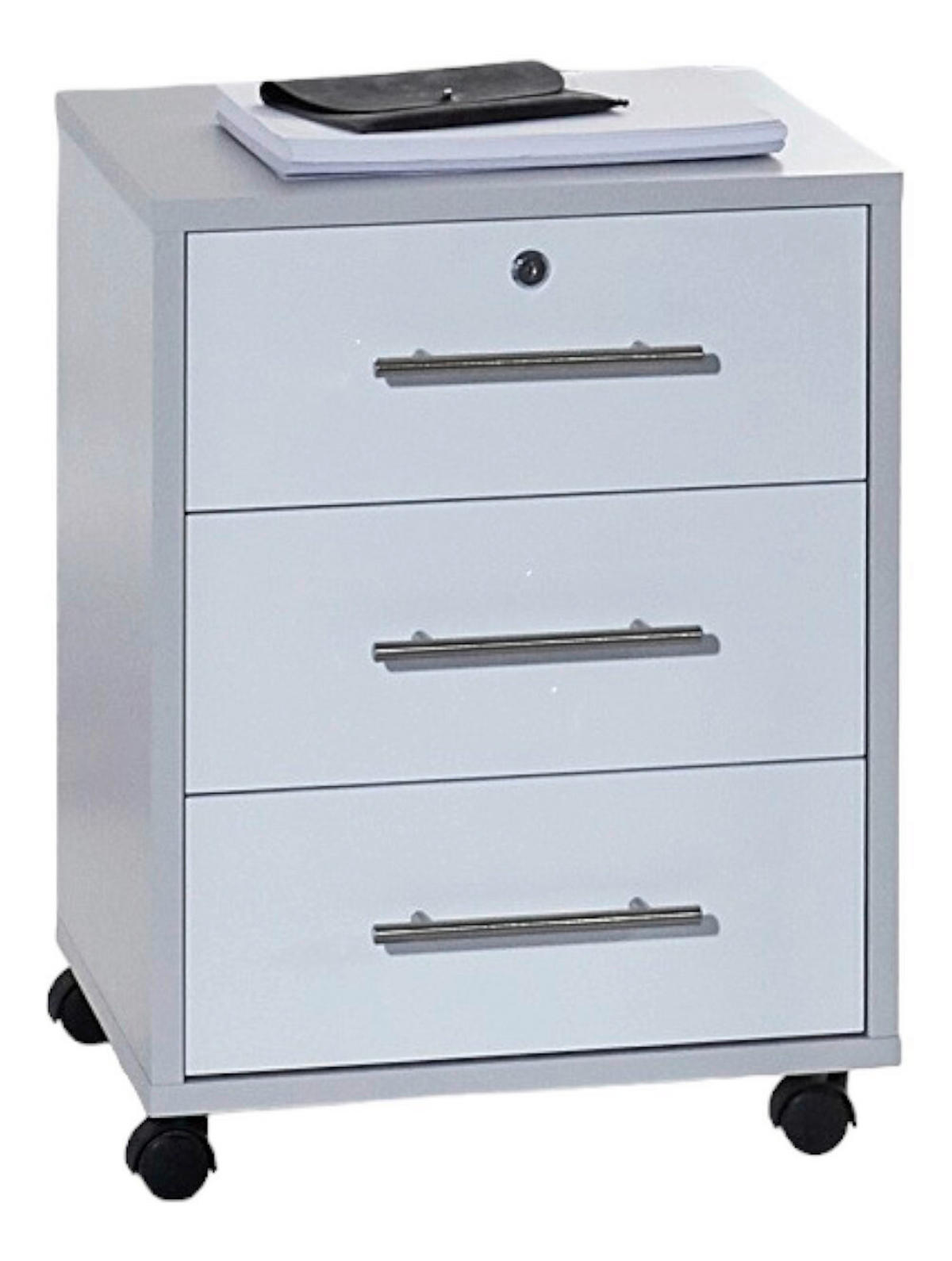 BÜRO erweiterbar, abschließbar Grau, Weiß Hochglanz - Weiß Hochglanz/Grau, MODERN, Holzwerkstoff/Metall - MID.YOU