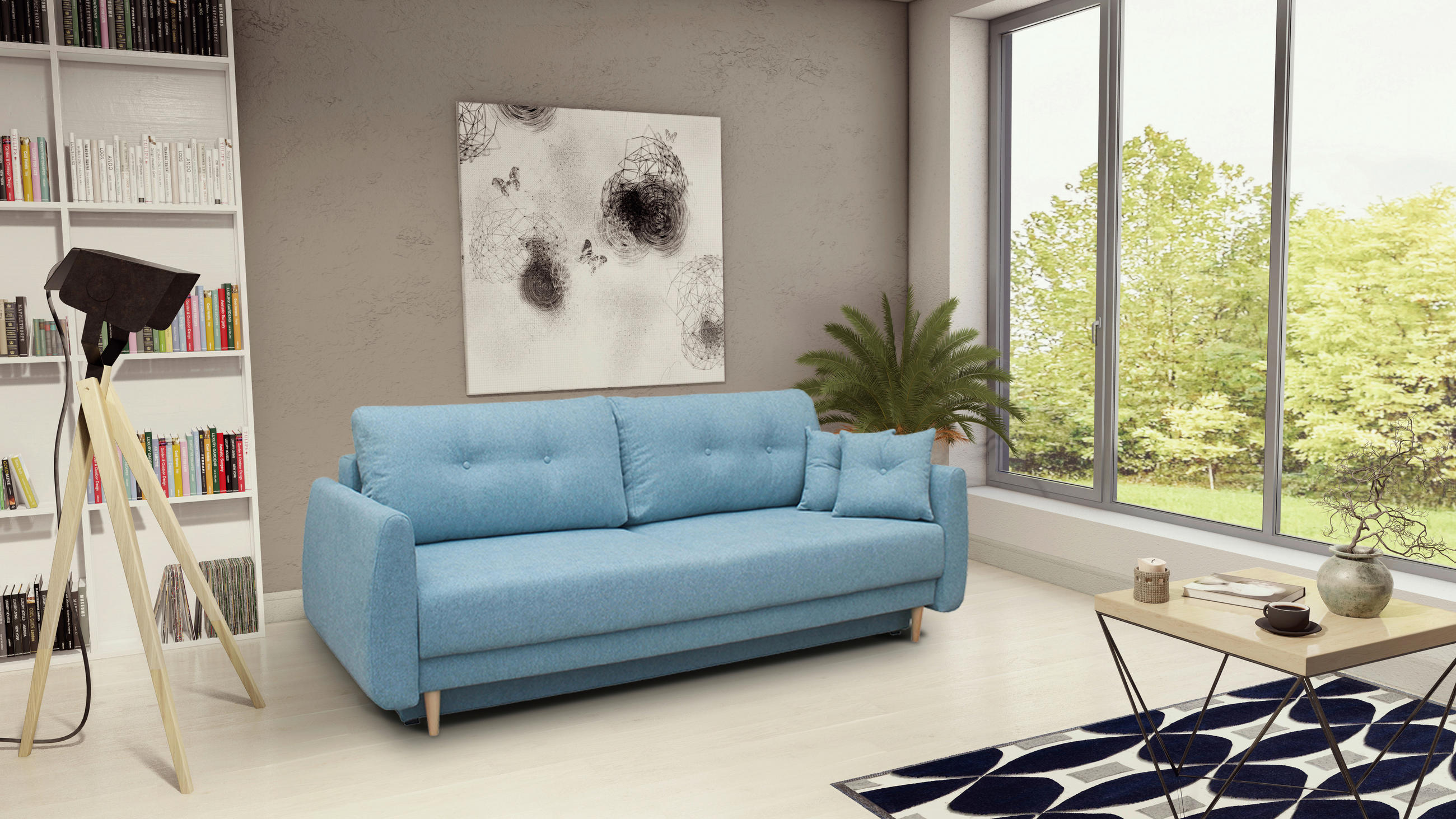 SCHLAFSOFA Webstoff Blau  - Blau/Buchefarben, KONVENTIONELL, Holz/Textil (220/90/95cm) - Carryhome
