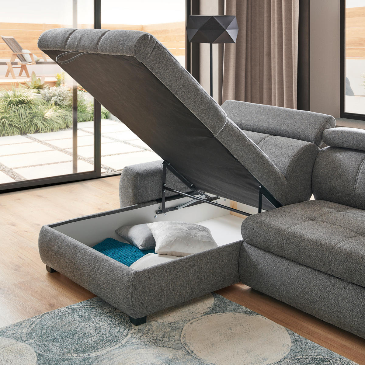 COLTAR EXTENSIBIL textil gri  - alb/negru, Design, plastic/textil (173/276cm) - Stylife
