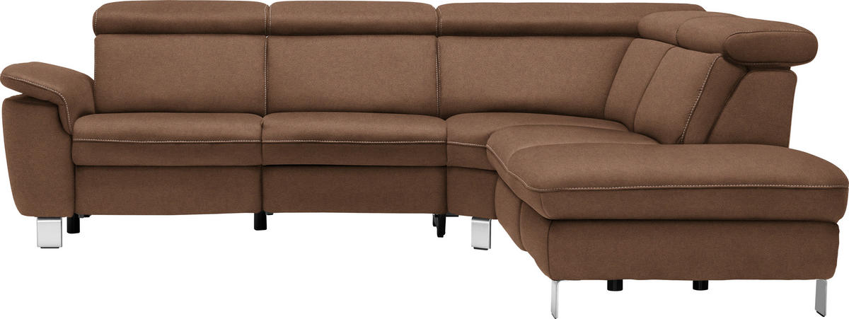 ECKSOFA in Flachgewebe, Mikrofaser Braun  271/239 cm  - Beige/Alufarben, Design, Textil/Metall (271/239cm) - Cantus