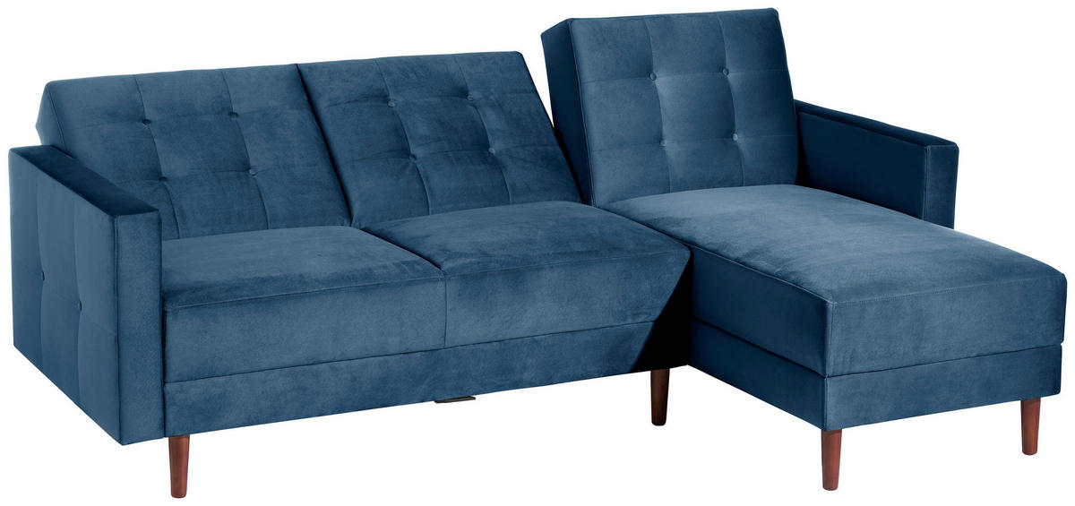 ECKSCHLAFSOFA inkl. Hocker in Dunkelblau Textil   - Eschefarben/Dunkelblau, Design, Holz/Textil (223/152cm) - Max Winzer