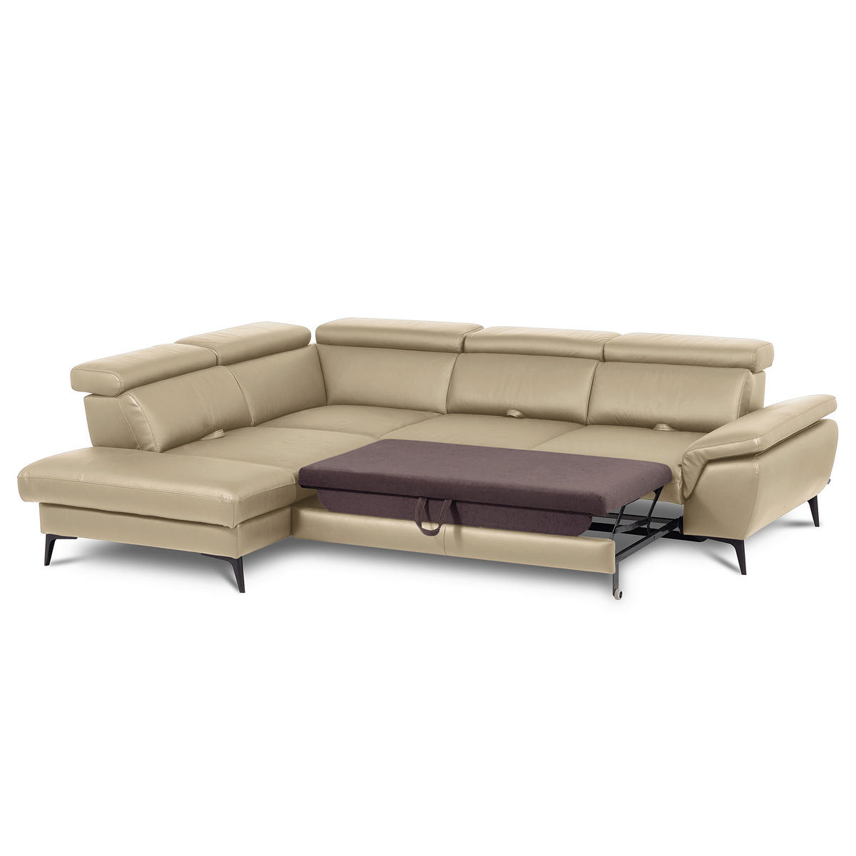 ECKSOFA Lederlook Echtleder Hellgrau  - Hellgrau/Schwarz, Design, Leder/Textil (220/274cm) - Livetastic