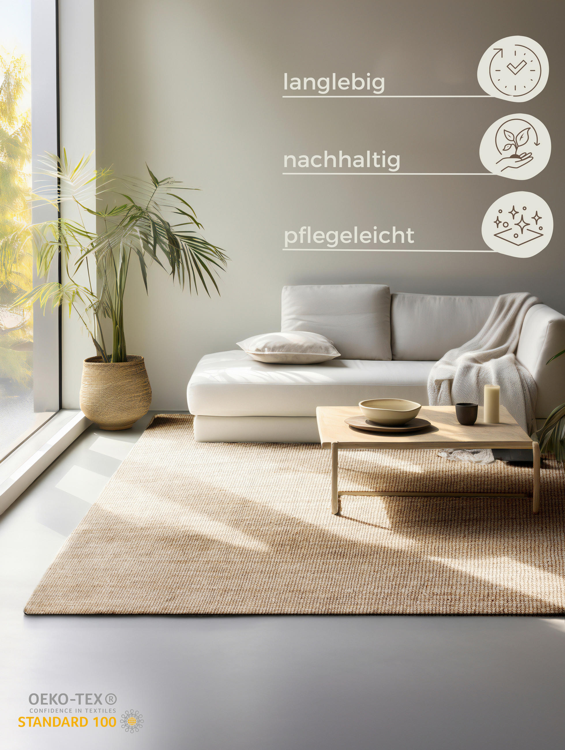 JUTETEPPICH 190/280/280 cm Bouclé Goldfarben  - Goldfarben, Basics, Textil (190/280/280cm) - Linea Natura