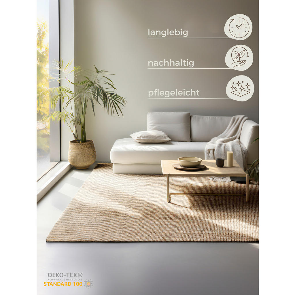 Thumbnail - Hanse Home Juteteppich Bouclé, Gold, Textil, Uni, rechteckig, 80x150 cm, Oeko-Tex® Standard 100, für Fußbodenheizung gee...