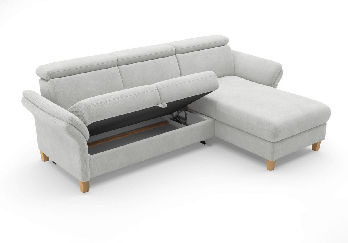 ECKSOFA GLENDALE E Silberfarben Flachgewebe  - Eichefarben/Silberfarben, KONVENTIONELL, Holz/Textil (253/166cm) - Sit & More