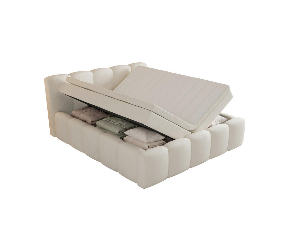 BOXBETT 140/200 cm,  in Beige, Bettkasten, Topper, H2 = mittel  - Beige/Schwarz, MODERN, Textil (140/200cm) - MID.YOU