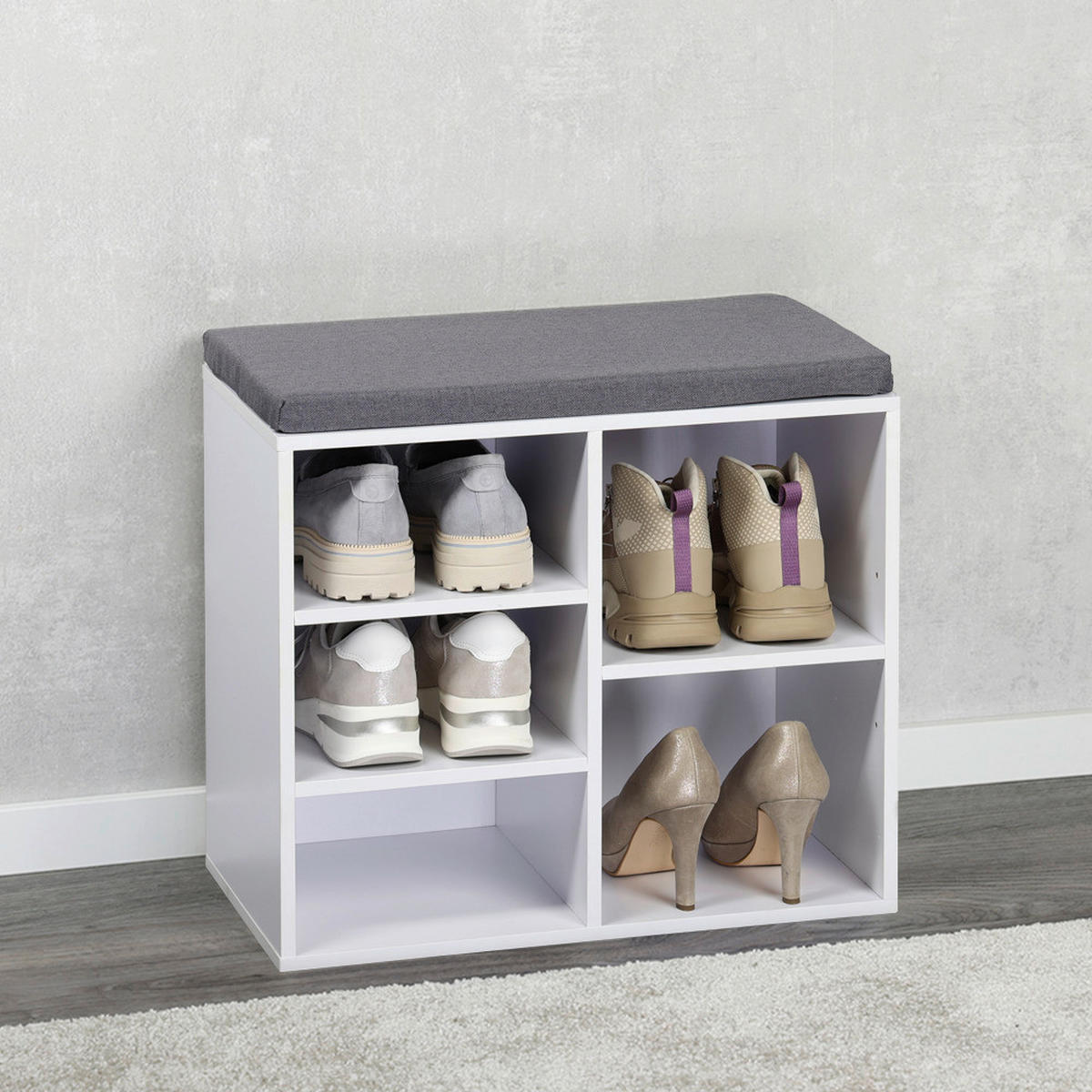 SCHUHREGAL Grau, Weiß  - Weiß/Grau, Design, Holzwerkstoff/Textil (51.5/48/29.5cm) - Kesper