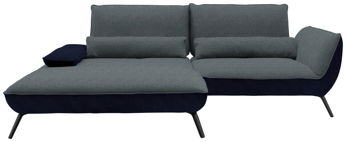 ECKSOFA in Flachgewebe Blaugrau  - Blaugrau/Schwarz, Design, Textil/Metall (191/273cm) - Moderano