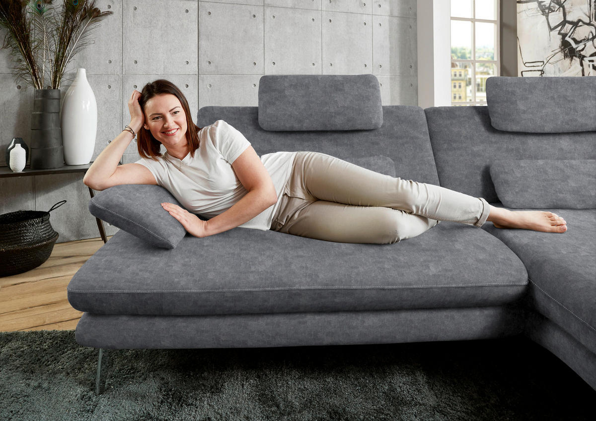 ECKSOFA in Velours Silberfarben  - Silberfarben/Schwarz, Design, Textil/Metall (284/184cm) - Dieter Knoll
