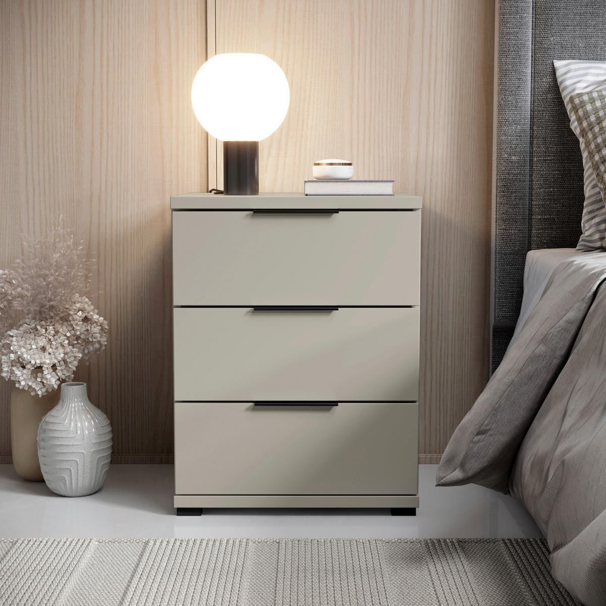 NACHTSCHRANK 46/61/42 cm  - Kaschmir/Schwarz, KONVENTIONELL, Holzwerkstoff/Kunststoff (46/61/42cm) - Boxxx