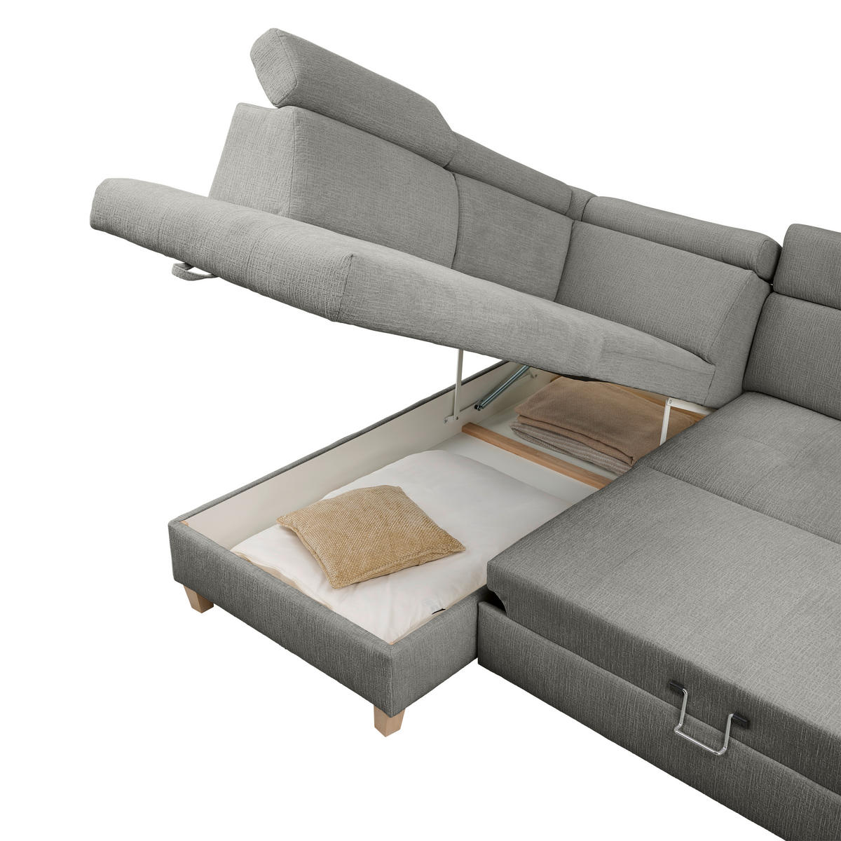 ECKSOFA inkl. Funktionen Dunkelgrau Samt  - Dunkelgrau, Design, Holz/Textil (206/261cm) - Venda