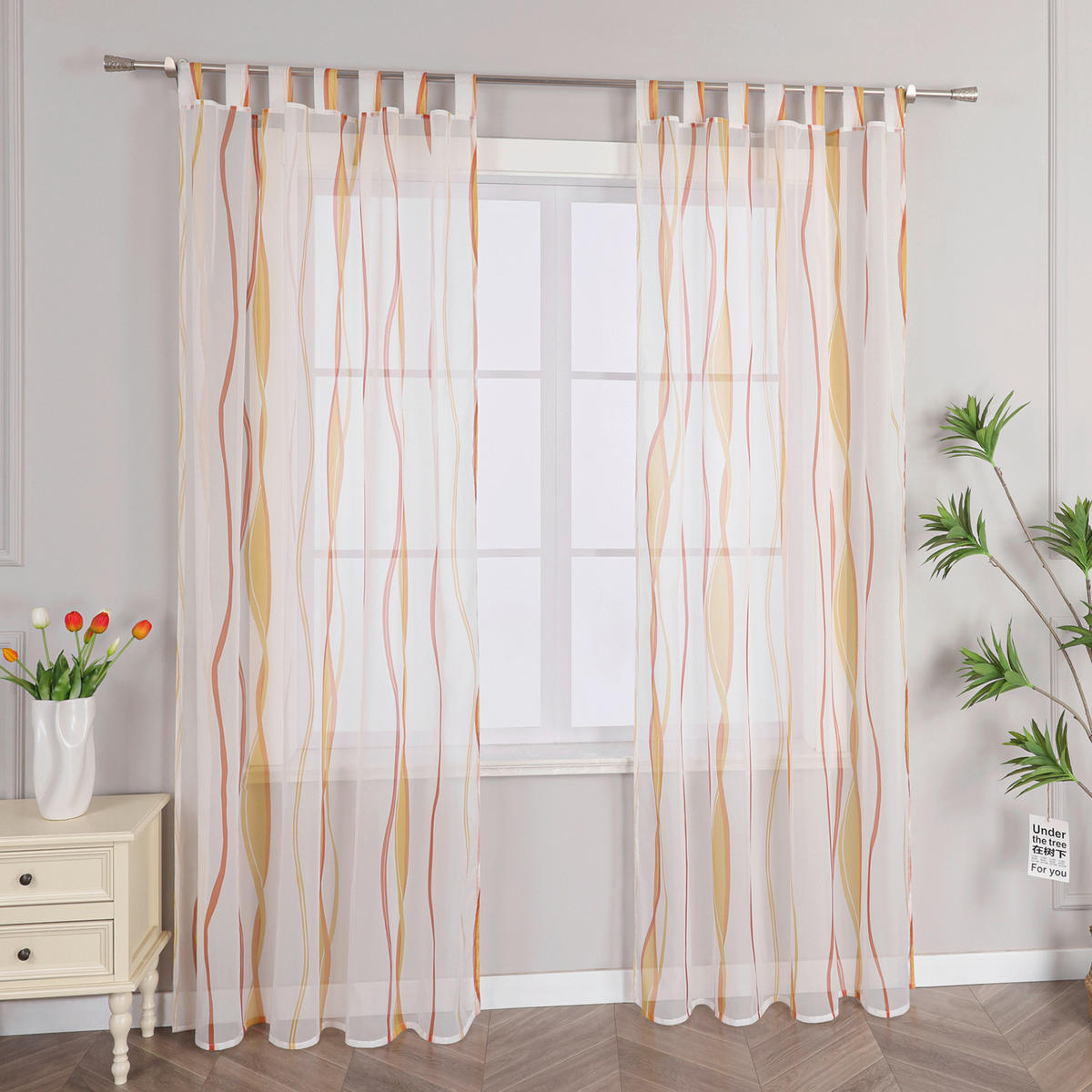 FERTIGVORHANG  transparent  140/145 cm   - Weiß Hochglanz/Orange, Basics, Textil (140/145cm) - Joyswahl