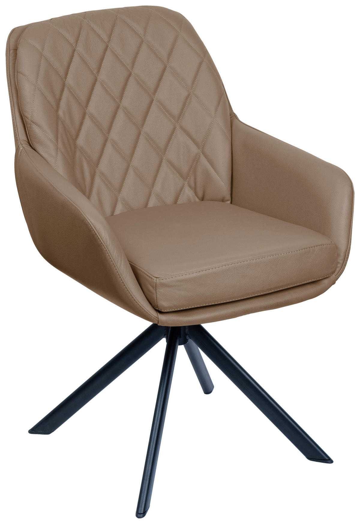 ARMLEHNSTUHL  in Echtleder naturbelassen  - Taupe/Schwarz, Design, Leder/Metall (59,5/88,5/67cm) - Moderano