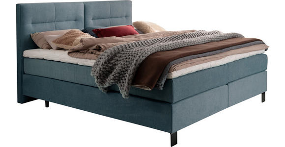 BOXSPRINGBETT 200/220 cm  in Graublau  - Graublau/Schwarz, KONVENTIONELL, Textil/Metall (200/220cm) - Esposa