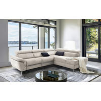 ECKSOFA SONO in Lederlook Hellgrau Armteilverstellung, Kopfteilverstellung  265/210 cm  - Chromfarben/Hellgrau, Design, Textil/Metall (265/210cm) - Livetastic