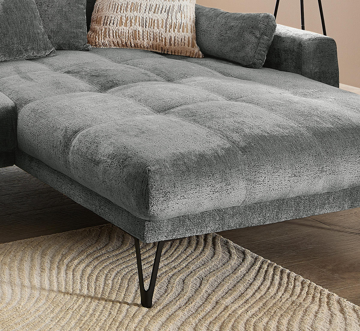 ECKSOFA GARDA Anthrazit Chenille Zierkissen, Rückenkissen, Nierenkissen, Rücken echt  - Anthrazit/Schwarz, KONVENTIONELL, Textil/Metall (310/192cm) - Livetastic