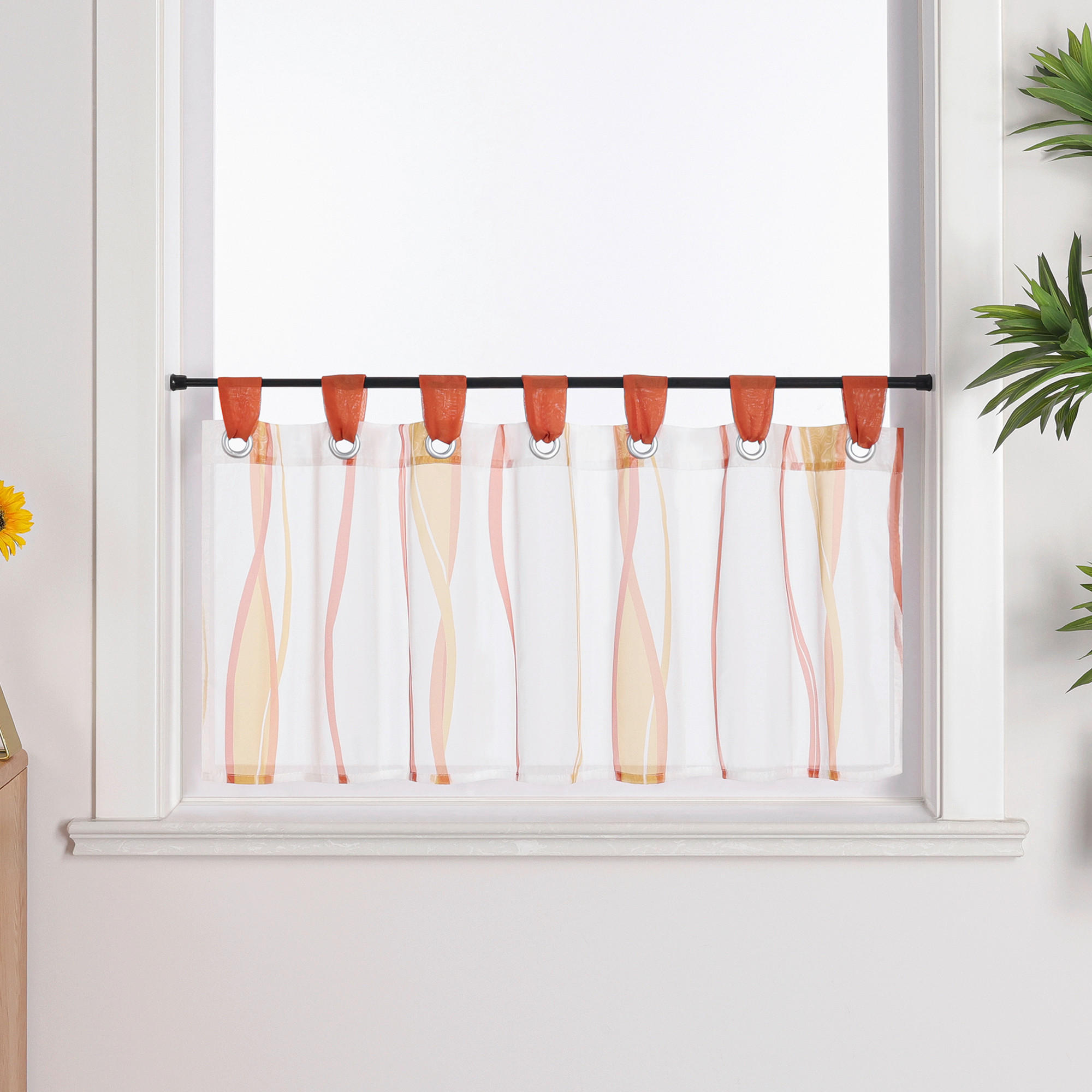 KURZGARDINE   120/45 cm   - Orange/Weiß, Basics, Textil (120/45cm) - Joyswahl