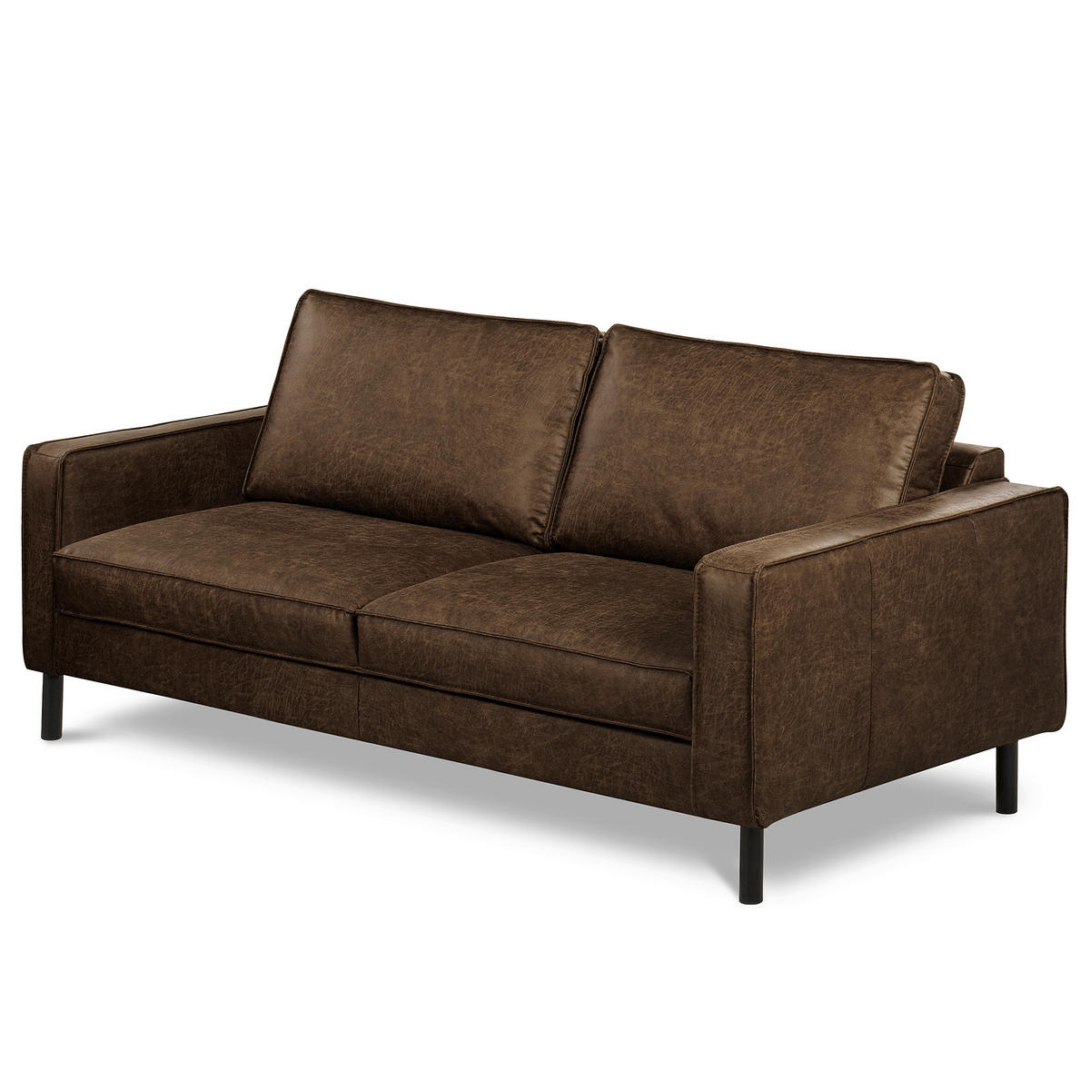 3-SITZER-SOFA Echtleder Lederlook Dunkelbraun  - Dunkelbraun/Schwarz, Design, Leder/Textil (188/85/92cm) - Livetastic