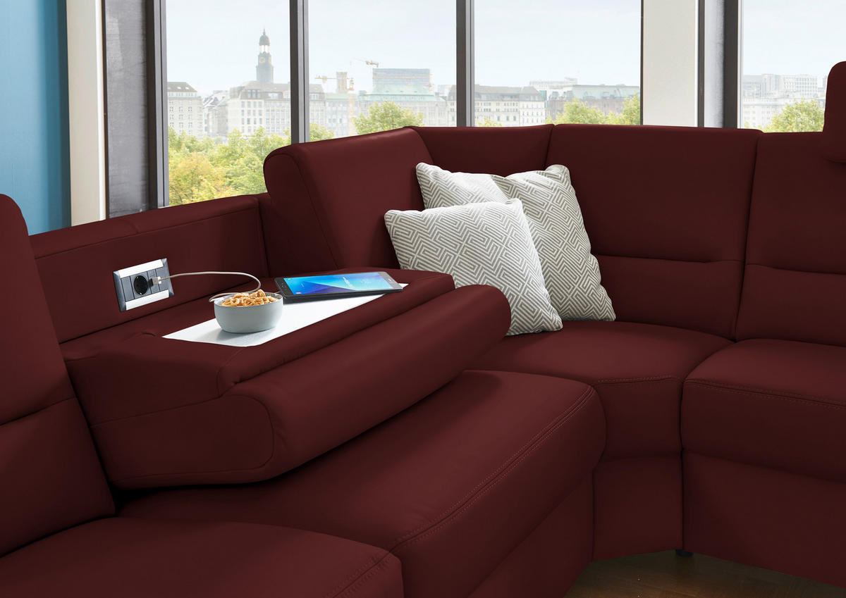 ECKSOFA in Echtleder Brombeere  - Brombeere/Alufarben, Konventionell, Leder/Metall (290/249cm) - Beldomo Premium