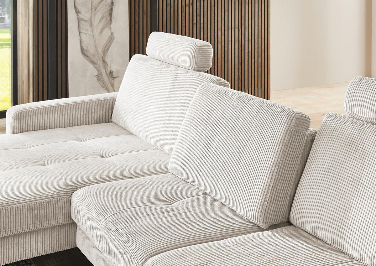 ECKSOFA in Cord Beige  177/302 cm  - Beige/Schwarz, MODERN, Textil/Metall (177/302cm) - Beldomo Style