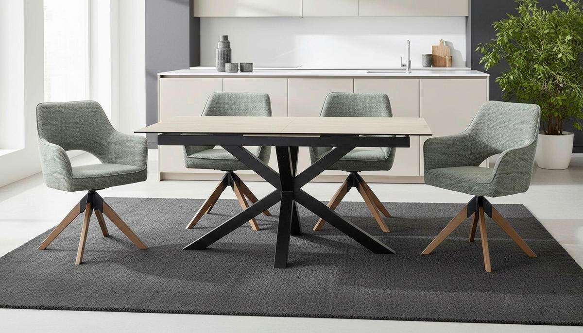 ESSTISCH 168-210/90/76 cm  Metall, Glas, Keramik ausziehbar rechteckig Schwarz, Beige  - Beige/Schwarz, MODERN, Glas/Keramik (168-210/90/76cm) - MID.YOU