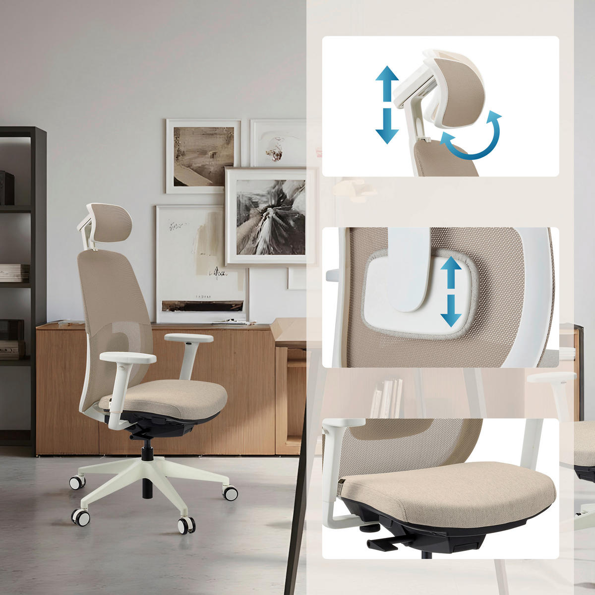 DREHSTUHL Flachgewebe Weiß, Beige  - Beige/Weiß, MODERN, Kunststoff/Textil (71/131/66cm) - MID.YOU