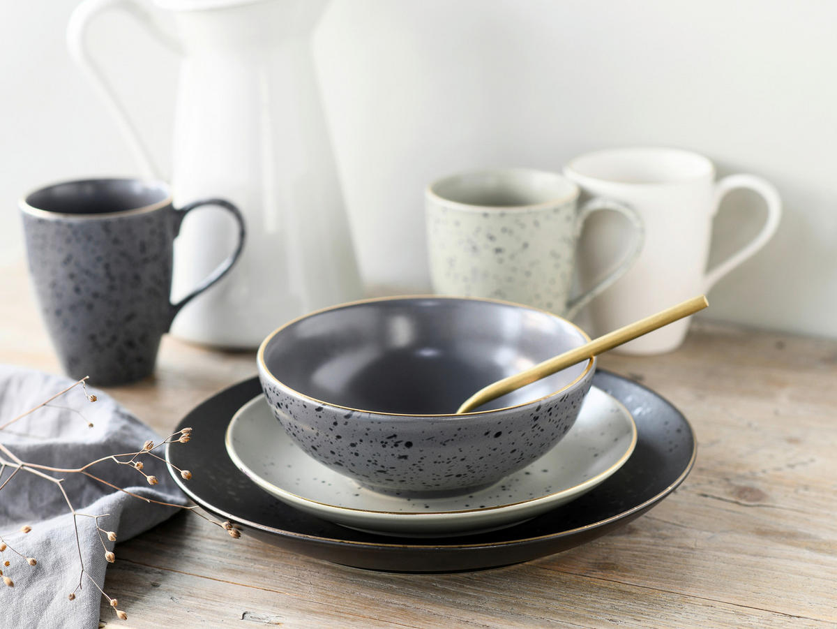 KOMBINOVANÁ SOUPRAVA, 16dílné, kamenina - šedá/bílá, Trend, keramika - Creatable