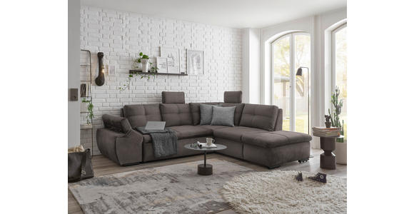 ECKSOFA in Mikrovelours Graubraun  - Graubraun/Schwarz, KONVENTIONELL, Kunststoff/Textil (265/217cm) - Carryhome