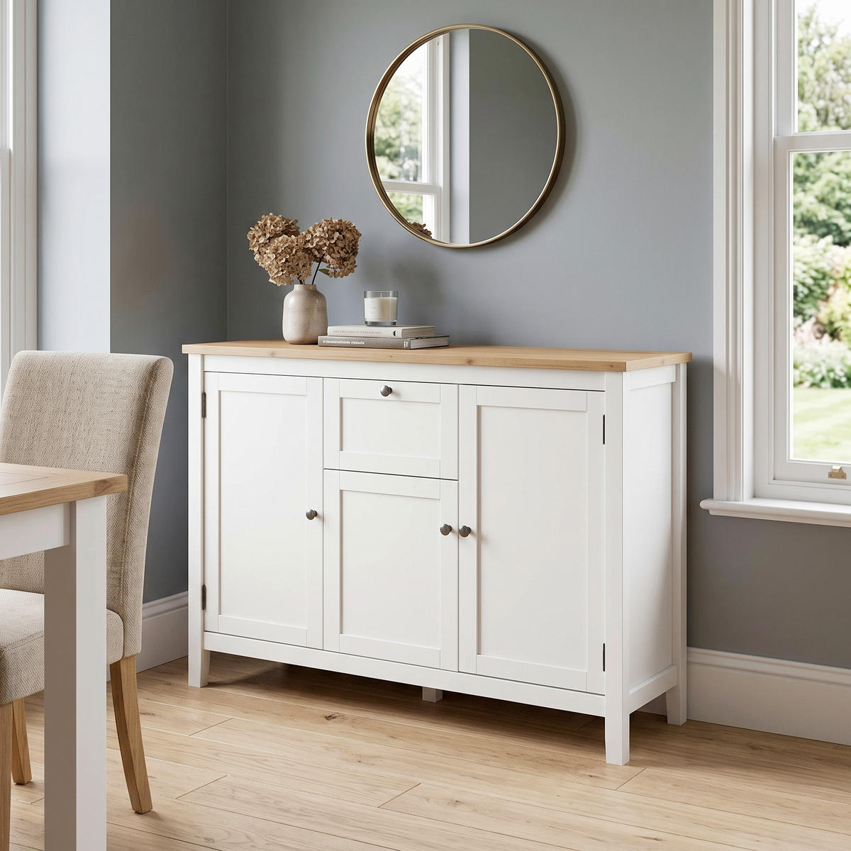 SIDEBOARD  120/90/40 cm 1 Schublade(n)  - Eichefarben/Weiß, KONVENTIONELL, Holzwerkstoff/Metall (120/90/40cm) - MID.YOU
