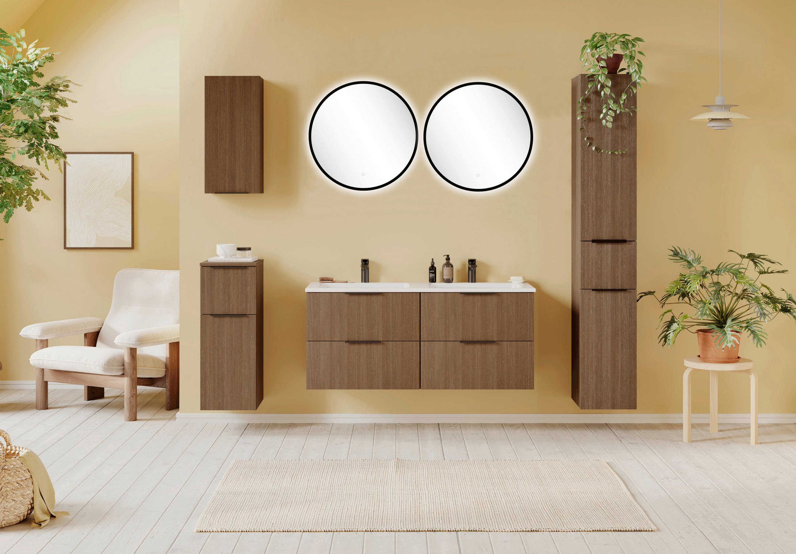 BADEZIMMER 3-teilig  in 120 cm  - Dunkelbraun/Schwarz, Natur, Holzwerkstoff/Stein (120cm) - Held