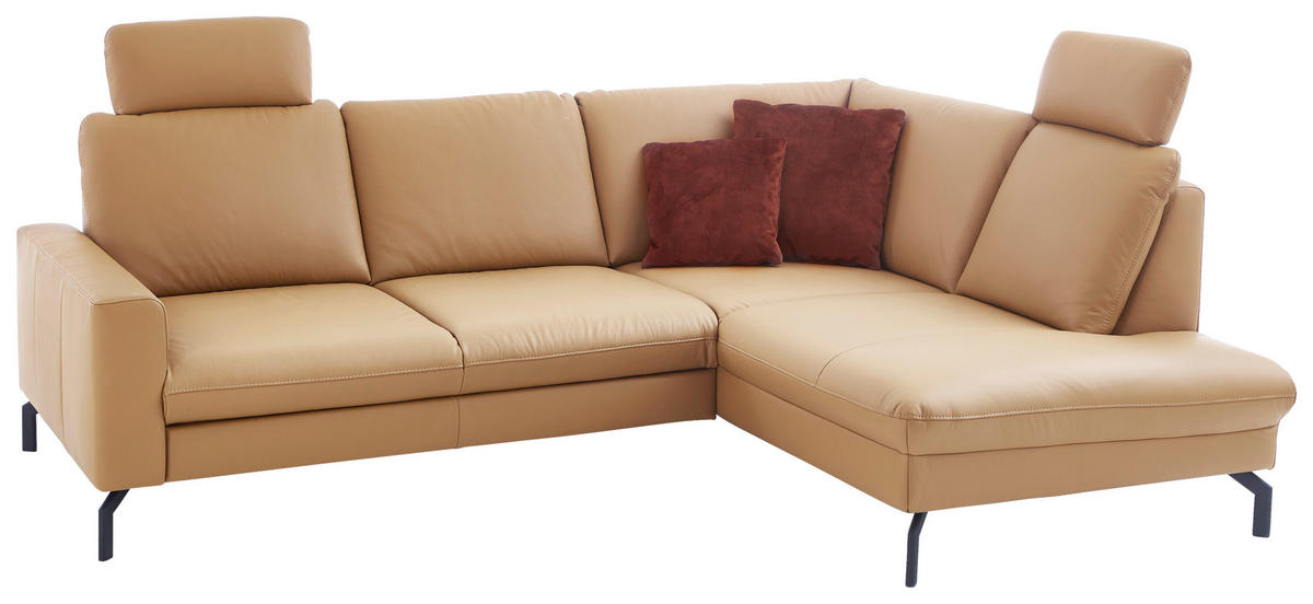 ECKSOFA in Echtleder Currygelb  - Currygelb/Schwarz, Design, Leder/Metall (194/250cm) - Beldomo Premium