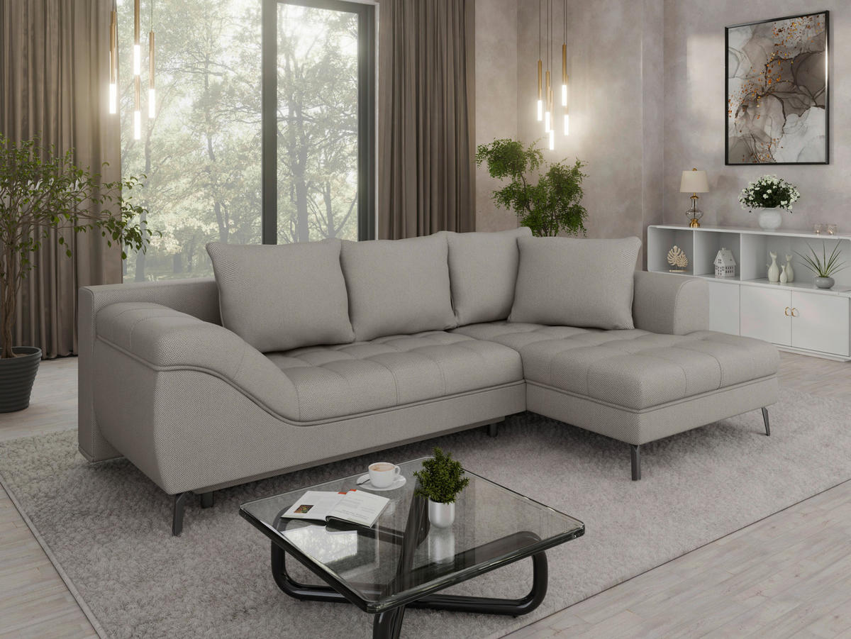 Ecksofa inkl. Funktionen in Webstoff Graubraun  - Graubraun/Schwarz, MODERN, Textil/Metall (279/177cm)