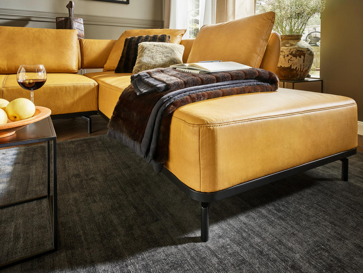 ECKSOFA in Echtleder Dunkelgelb  - Dunkelgelb/Schwarz, Design, Leder/Metall (302/237cm) - Dieter Knoll