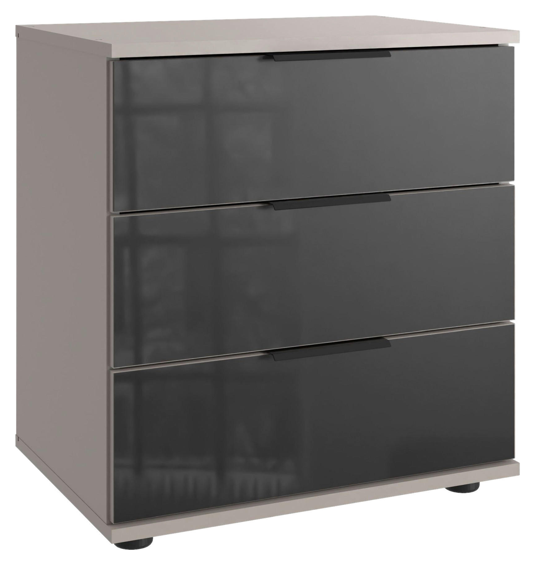 NACHTSCHRANK 52/58/38 cm, Grau, Schwarz,  - Schwarz/Grau, KONVENTIONELL, Glas/Holzwerkstoff (52/58/38cm) - Boxxx