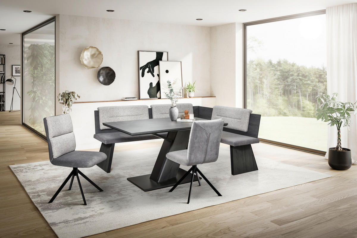 ECKBANKGRUPPE in Textil, Holzwerkstoff Grau, Schwarz, Hellgrau  - Hellgrau/Schwarz, KONVENTIONELL, Holzwerkstoff/Textil (205/155cm) - Cantus