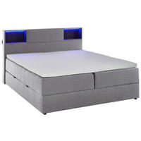 BOXSPRINGBETT 160/200 cm,  in Hellgrau, Matratze, Beleuchtung, Bettkasten, Topper, H3 = fest  - Hellgrau/Schwarz, Design, Holz/Textil (160/200cm) - Xora