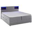 BOXSPRINGBETT 180/200 cm,  in Hellgrau, Matratze, Beleuchtung, Bettkasten, Topper, H3 = fest  - Hellgrau/Schwarz, Design, Holz/Textil (180/200cm) - Xora