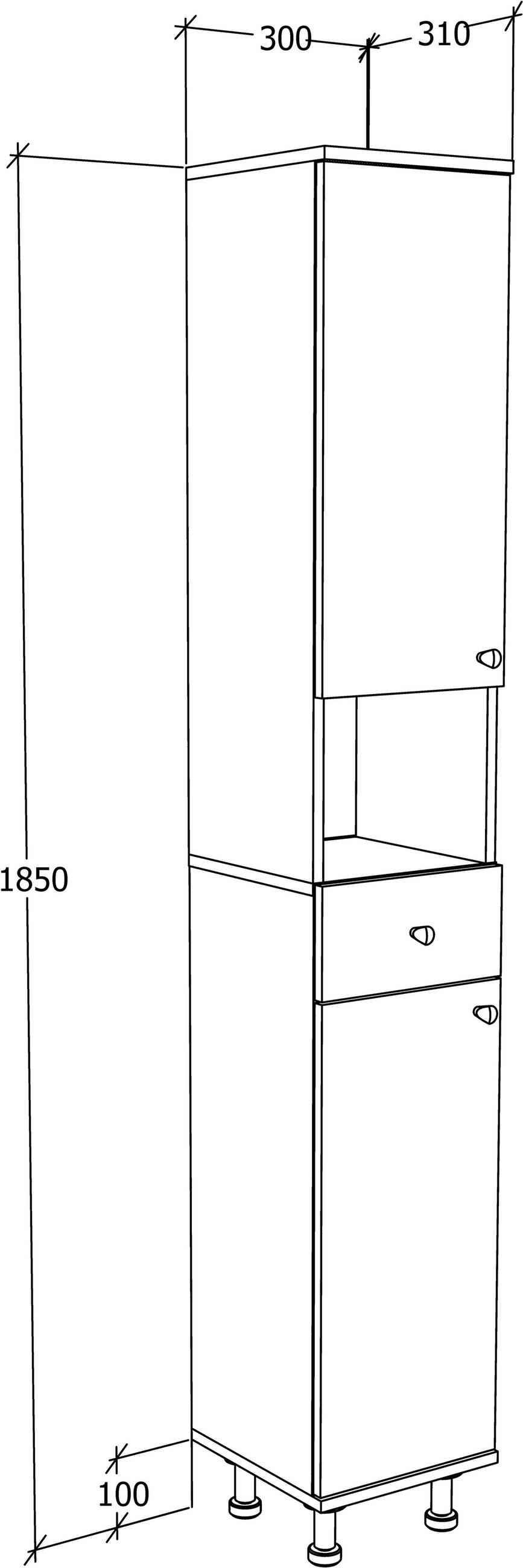 HOCHSCHRANK 30/185/31 cm  - Honigeiche/Silberfarben, MODERN, Holzwerkstoff/Kunststoff (30/185/31cm) - MID.YOU
