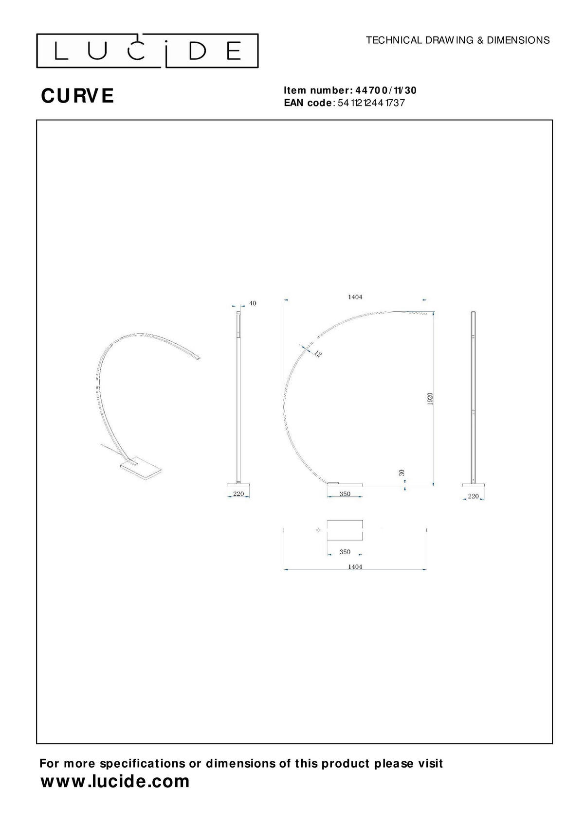 BOGENLEUCHTE 140.4/22/192 cm    - Schwarz, Design, Metall (140.4/22/192cm) - Lucide