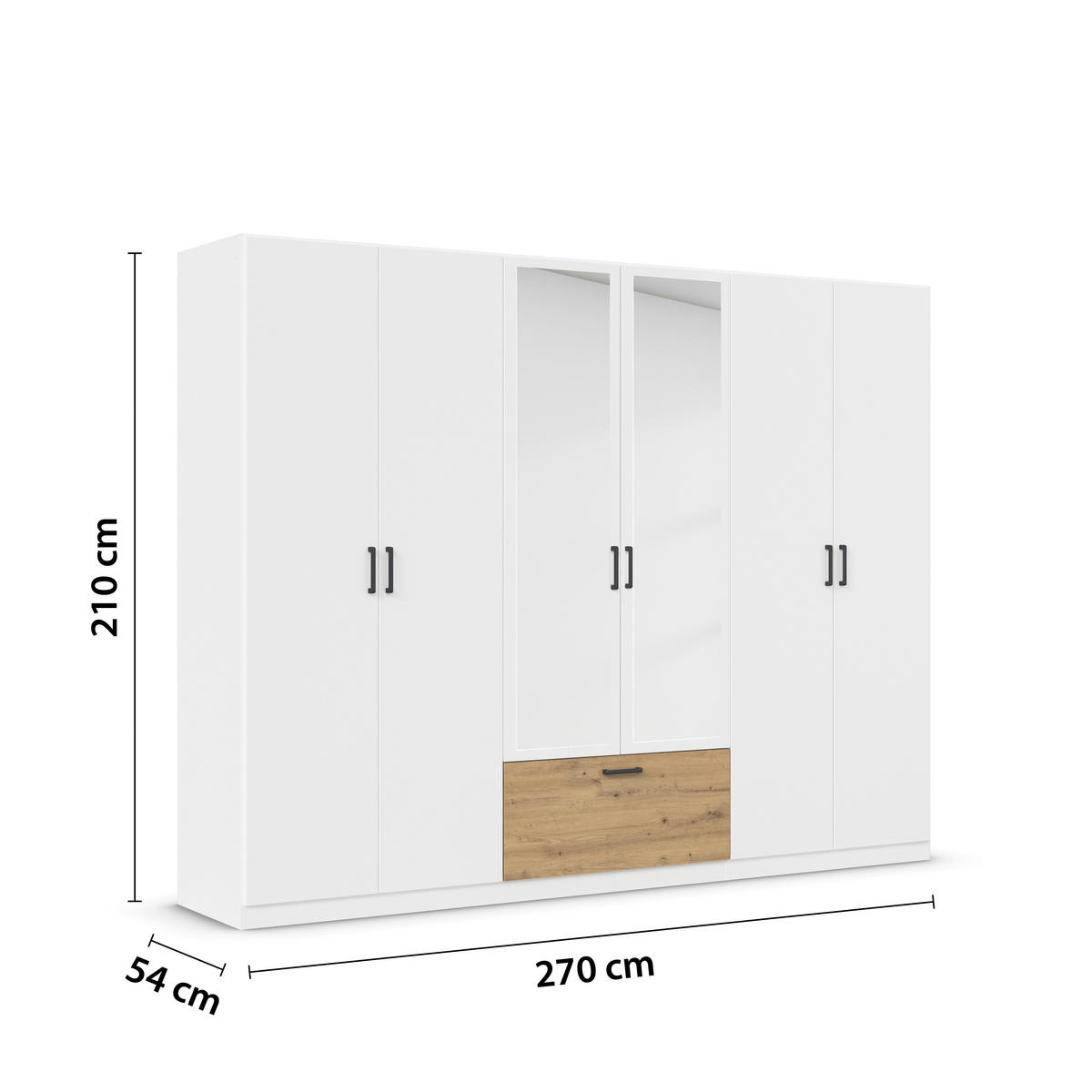 KLEIDERSCHRANK 271/210/54 cm 6-türig Weiß, Eiche Artisan  - Weiß/Eiche Artisan, Basics, Holzwerkstoff/Metall (271/210/54cm) - Rauch Möbel