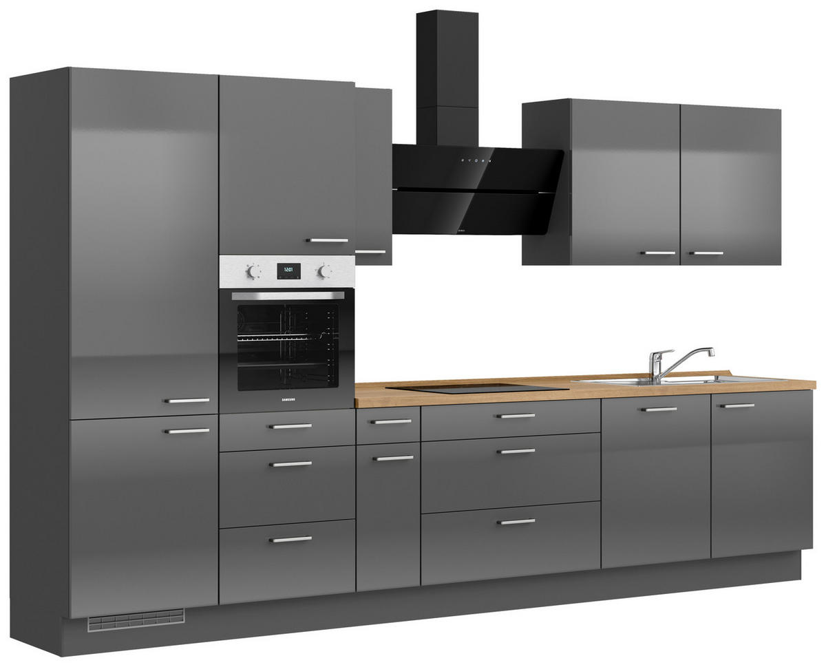 KÜCHENBLOCK Flash 360 cm  in Eichefarben, Schieferfarben  - Schieferfarben/Edelstahlfarben, MODERN, Holzwerkstoff/Metall (360cm) - Nobilia