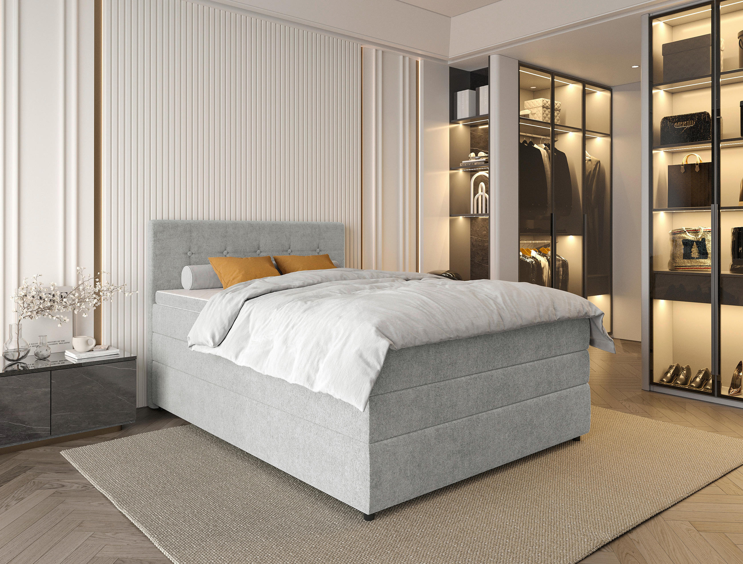 BOXSPRINGBETT 140/200 cm  in Hellgrau  - Hellgrau/Schwarz, Konventionell, Kunststoff/Textil (140/200cm) - Carryhome